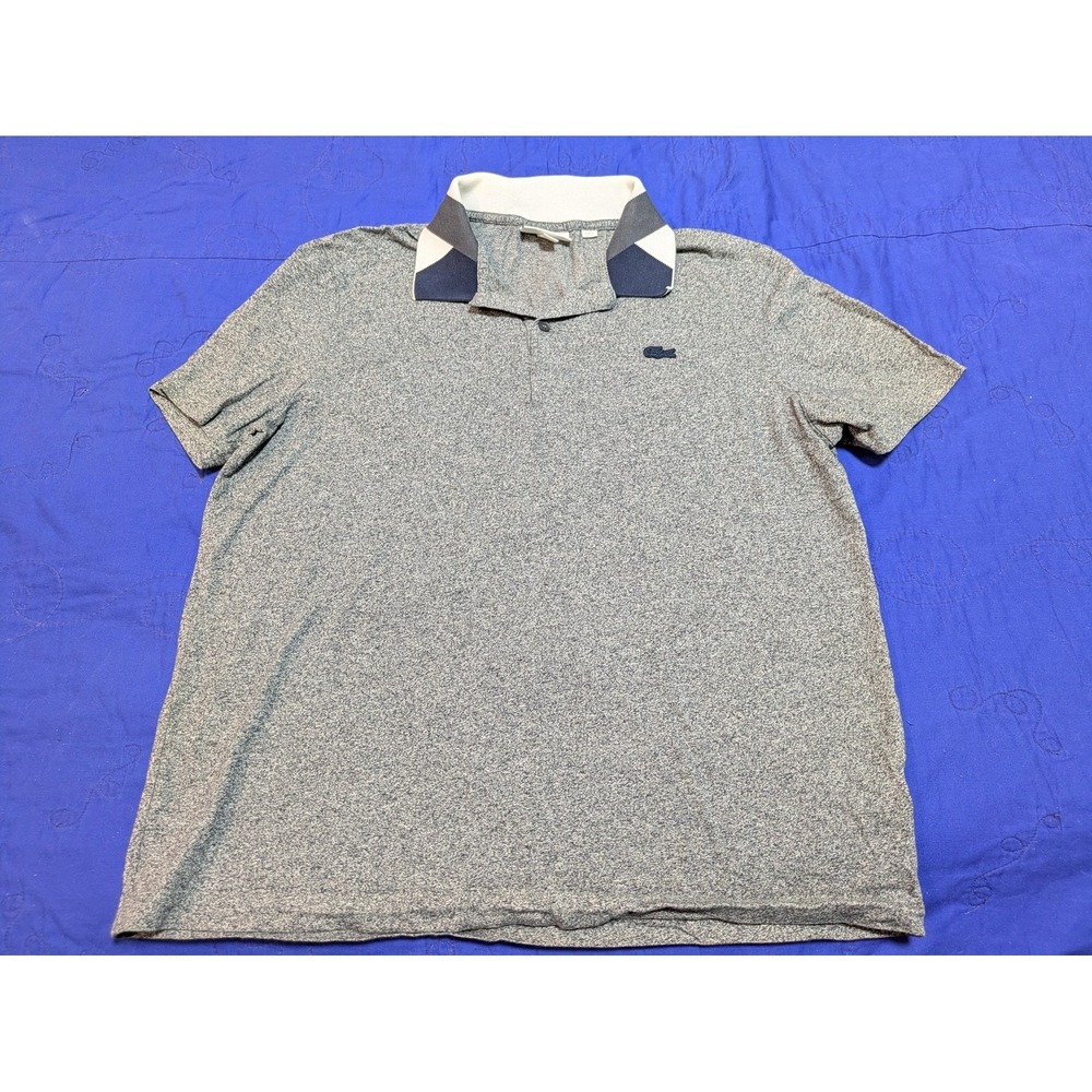 Lacoste Polo Shirt Mens XL Gray Regular Fit Colorblock Collar Croc Logo Knit